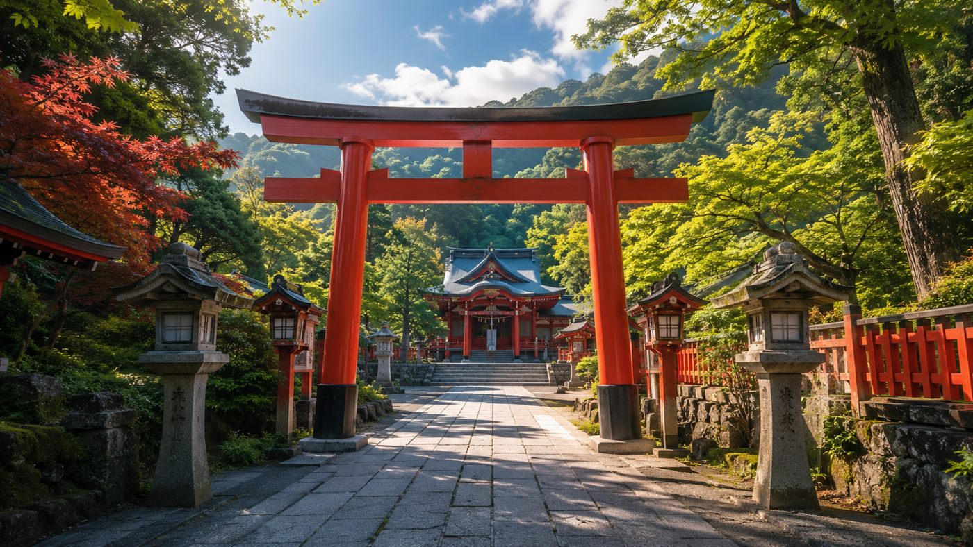 A torii gate at a Japanese shrine